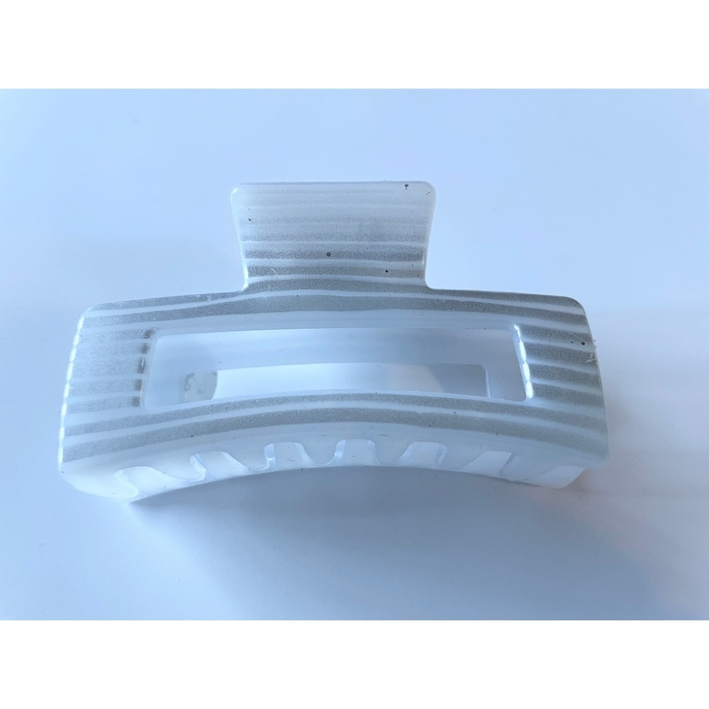 White Striped Rectangular Hair Claw Clip Large Geometric Barrette